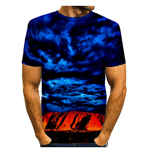

Men's T shirt Graphic Short Sleeve Daily Tops Basic Elegant Blue