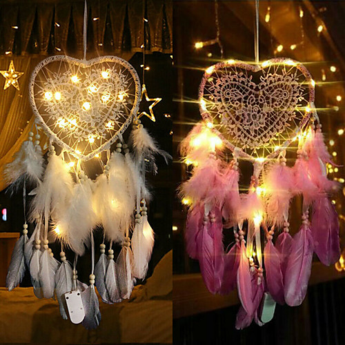 

LED Boho Dream Catcher Handmade Gift Wall Hanging Decor Art Ornament Craft Heart Bead Feather 1560cm For Kids Bedroom Wedding Festival