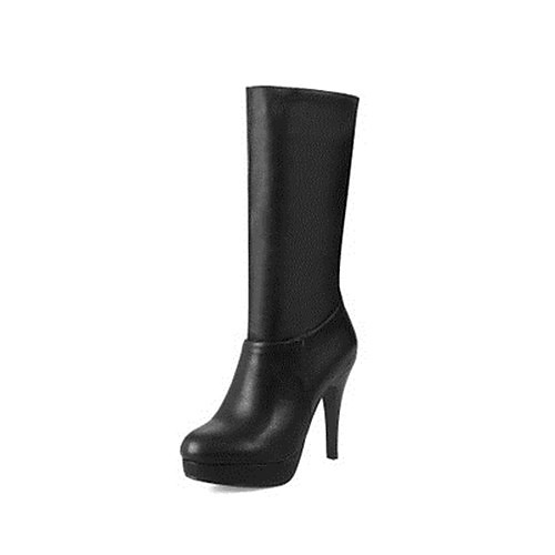 

Women's Boots Stiletto Heel Round Toe Mid Calf Boots Classic Daily PU Solid Colored Almond White Black / Mid-Calf Boots