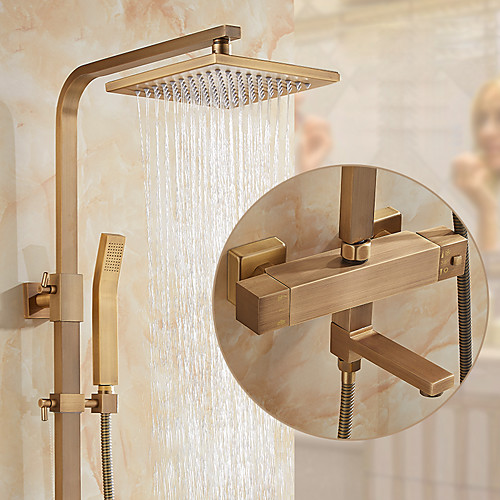 

Shower Set Set - Handshower Included pullout Rainfall Shower Antique / Traditional Antique Brass Wall Mounted Ceramic Valve Bath Shower Mixer Taps
