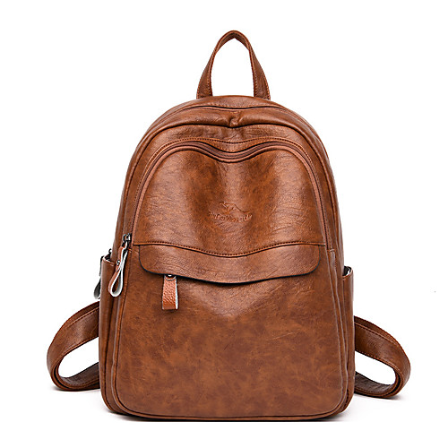

Women's PU Waterproof School Bag Commuter Backpack Large Capacity Zipper Solid Color Daily Outdoor Backpack Wine Black Blue Yellow