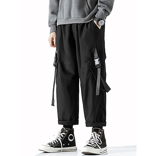 

Men's Loose Tactical Cargo Pants Solid Colored Ankle-Length Black / Spring / Fall