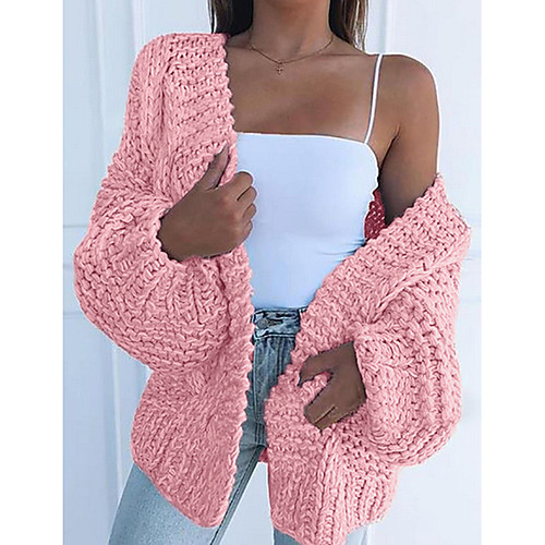 

Women's Solid Colored Cardigan Long Sleeve Oversized Sweater Cardigans V Neck Black Blushing Pink