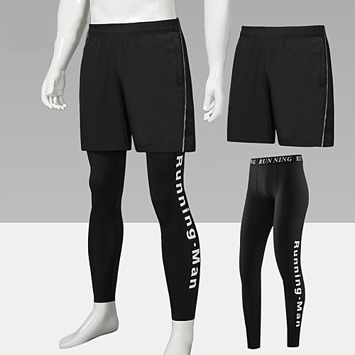 

Men's Running Shorts With Tights 2pcs Bottoms 2 in 1 Reflective Strip Spandex Winter Fitness Gym Workout Performance Running Training Reflective Breathable Quick Dry Sport BlackSliver Black Black