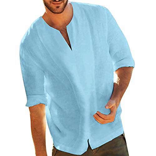 

Men's Shirt Solid Color Classic Style Short Sleeve Vacation Tops Cotton Casual Streetwear Beach Light Blue White Yellow / Fall / Spring / Summer