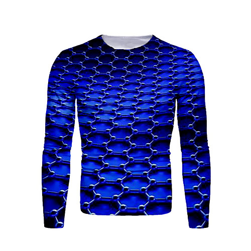 

Men's T shirt Graphic Print Long Sleeve Daily Tops Basic Blue