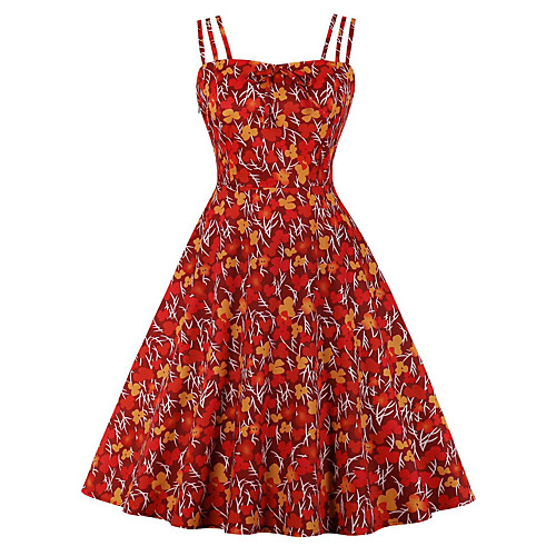 

Women's Strap Dress Knee Length Dress Red Sleeveless Print Print Summer Strapless Elegant 2021 S M L XL XXL 3XL 4XL / Plus Size