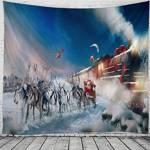 

Christmas Santa Claus Wall Tapestry Art Decor Blanket Curtain Picnic Tablecloth Hanging Home Bedroom Living Room Dorm Decoration Elk Train Snow Polyester