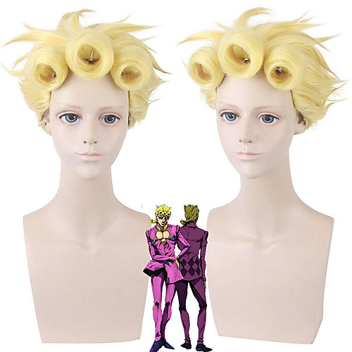 

Cosplay Costume Wig Cosplay Wig Giorno Giovanna JoJo's Bizarre Adventure Curly Layered Haircut Wig Long Blonde Synthetic Hair 20 inch Men's Anime Cosplay Blonde
