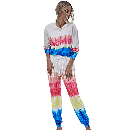 

Women's Sweatsuit 2 Piece Set Tie Dye Drawstring Loose Fit Halo Dyeing Crew Neck Sport Athleisure Sweatshirt and Pants Outfits Clothing Suit Long Sleeve Warm Soft Oversized Comfortable Everyday Use