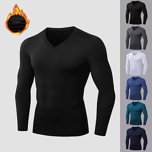 

YUERLIAN Men's Long Sleeve V Neck Compression Shirt Running Shirt Tee Tshirt Top Athletic Athleisure Winter Fleece Thermal Warm Moisture Wicking Quick Dry Fitness Gym Workout Performance Running