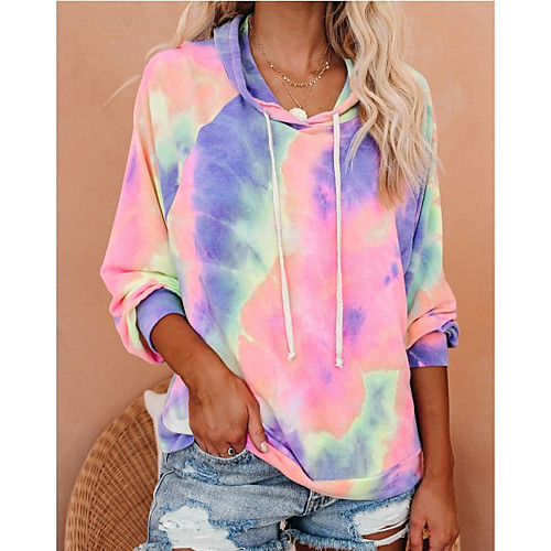

Women's Pullover Hoodie Sweatshirt Tie Dye Daily Basic Hoodies Sweatshirts Blue Blushing Pink