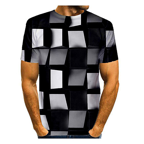 

Men's T shirt Graphic Geometric Short Sleeve Daily Tops Basic Elegant Black