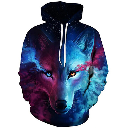 

Men's Hoodie Sweatshirt Pullover Sweatshirt 3D Print Fox Modern Style Hooded Active Hoodies Sweatshirts Long Sleeve Blue / Fall / Winter