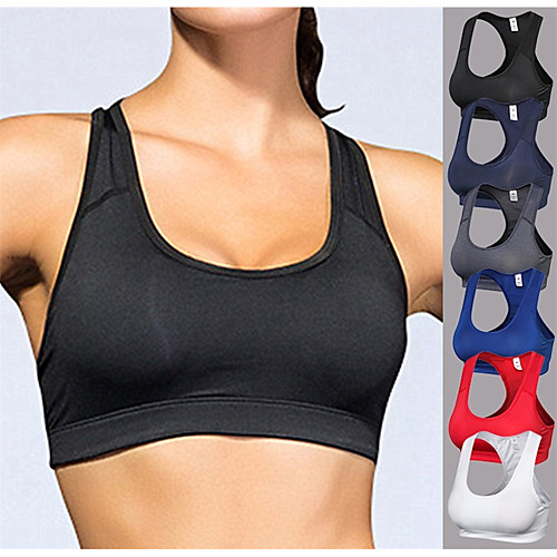 

YUERLIAN Women's Sports Bra Sports Bra Top Bralette Wirefree Spandex Fitness Gym Workout Running Quick Dry Breathable Freedom Padded Light Support Red Blue Gray Dark Navy White Black Solid Colored