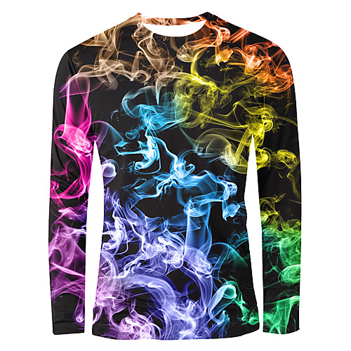 

Men's T shirt Rainbow Graphic Print Long Sleeve Daily Tops Basic Elegant Rainbow