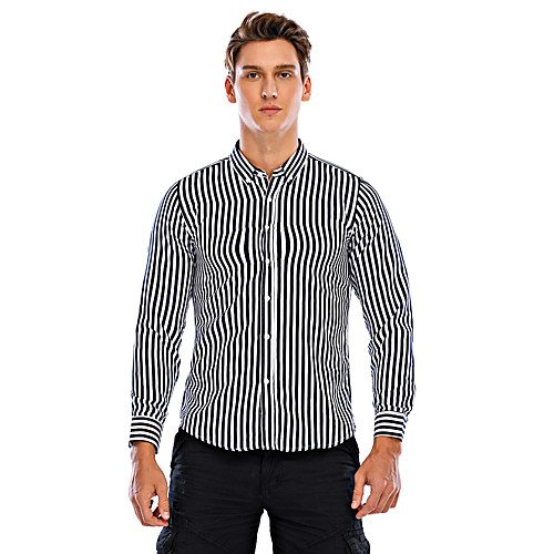 

Men's Shirt Striped Long Sleeve Daily Tops White Black Blue