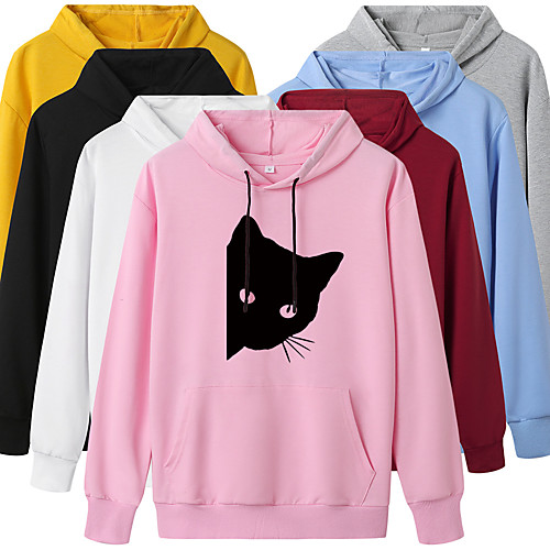 

Women's Hoodie Pullover Cartoon Hoodie Cat Sport Athleisure Hoodie Top Long Sleeve Warm Soft Oversized Comfortable Everyday Use Exercising General Use / Winter