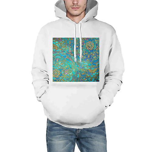 

Men's Daily Pullover Hoodie Sweatshirt Floral Graphic Hooded Basic Hoodies Sweatshirts White