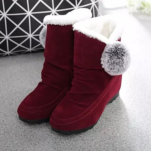 

Women's Boots Snow Boots Flat Heel Round Toe Mid Calf Boots Casual Daily PU Pom-pom Solid Colored Black Red Gray / Mid-Calf Boots