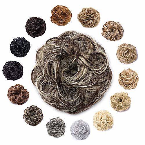 

synthetic hair bun hair pieces messy scrunchy wavy scrunchie updo elastic donut thick full wedding bridal hairpiece easy bun updos for women kids 2pcs 40g #6ah613 medium brown mix bleach blonde