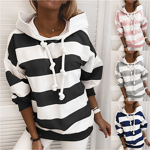 

Women's Hoodie Pullover Side-Stripe Oversized Hoodie Stripes Cute Sport Athleisure Hoodie Top Long Sleeve Warm Soft Comfortable Everyday Use Causal Exercising General Use / Winter