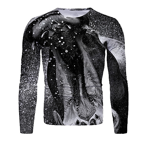 

Men's T shirt Graphic Animal Long Sleeve Daily Tops Basic Elegant Black