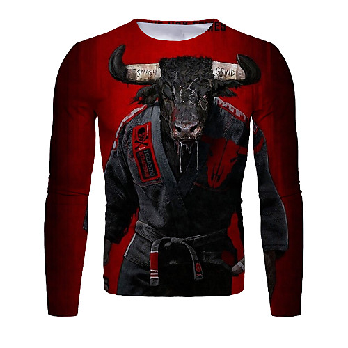 

Men's T shirt Graphic Animal Long Sleeve Daily Tops Basic Elegant Red