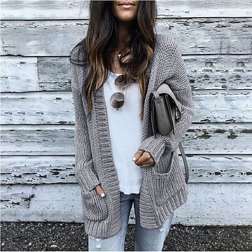 

Women's Stylish Knitted Solid Color Plain Cardigan Acrylic Fibers Long Sleeve Sweater Cardigans Open Front Fall Winter Black Blushing Pink Light gray