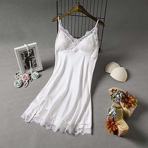 

Women's Backless Split Lace Babydoll & Slips Robes Nightwear Patchwork Embroidered White / Black / Blue S M L / Strap