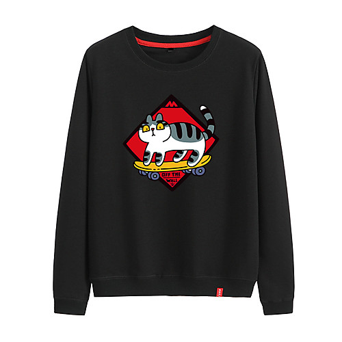 

Women's Sweatshirt Pullover Black White Pink Cartoon Cat Cartoon Cute Sport Athleisure Sweatshirt Top Long Sleeve Warm Soft Comfortable Everyday Use Causal Exercising General Use / Winter