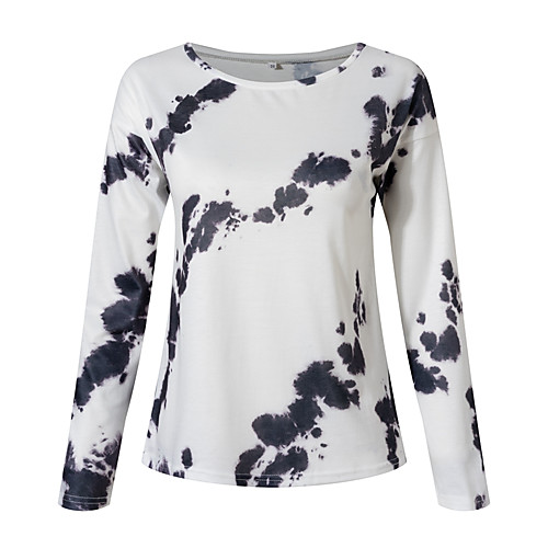 

Women's Blouse Shirt Abstract Long Sleeve Print Round Neck Tops Basic Basic Top White Black Blue