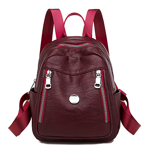 

Women's Leather PU School Bag Commuter Backpack Large Capacity Waterproof Zipper Solid Color Sports & Outdoor Daily Black Blue Red