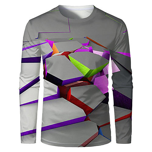 

Men's T shirt Graphic Plus Size Print Long Sleeve Daily Tops Basic Gray