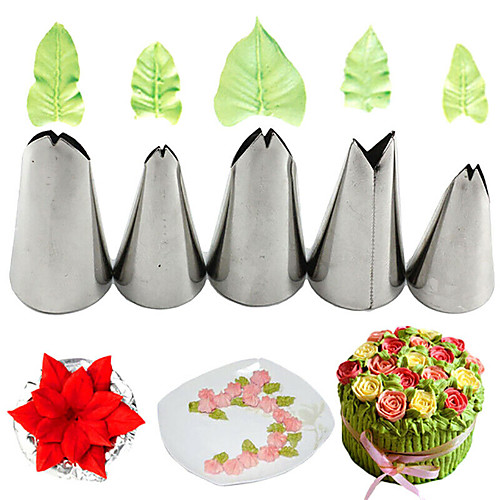 

5Pcs Leaves Nozzles Stainless Steel Icing Piping Nozzles Tips Pastry Cake Decor