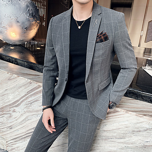 

Tuxedos Tailored Fit Notch Single Breasted One-button Polyester Classic / Checkered / Gingham