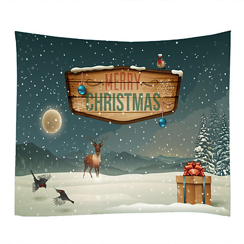 

Christmas Santa Claus Wall Tapestry Art Decor Blanket Curtain Picnic Tablecloth Hanging Home Bedroom Living Room Dorm Decoration Moon Night Gift Snow Elk Polyester