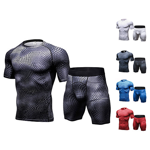 

JACK CORDEE Men's 2 Piece Activewear Set Workout Outfits Running T-Shirt With Shorts Athletic Summer Short Sleeve Fast Dry Breathability Stretchy Fitness Gym Workout Exercise Sportswear Snakeskin