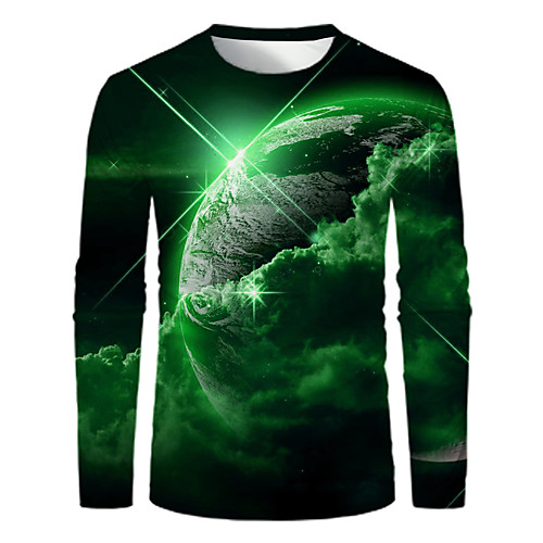 

Men's T shirt Galaxy Graphic Print Long Sleeve Daily Tops Basic Blue Purple Red