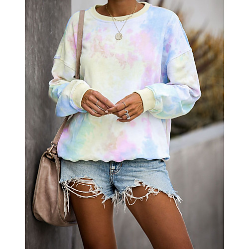 

Women's Pullover Sweatshirt Tie Dye Daily Basic Hoodies Sweatshirts Rainbow