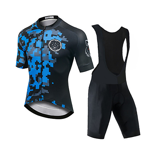 

CAWANFLY Men's Short Sleeve Cycling Jersey with Bib Shorts Black / Blue Bike Sports Mountain Bike MTB Road Bike Cycling Clothing Apparel / Expert / Racing / Stretchy / Athletic / Triathlon