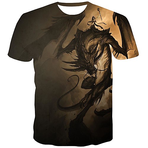 

Men's T shirt Graphic Print Short Sleeve Daily Tops Streetwear Brown