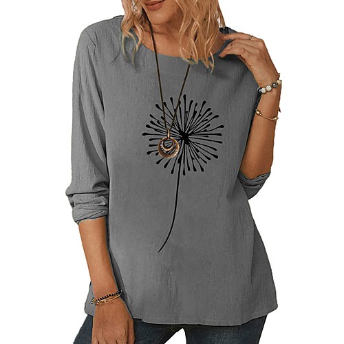 

Women's Blouse Shirt Solid Colored Long Sleeve Print Round Neck Tops Loose Basic Basic Top White Green Gray