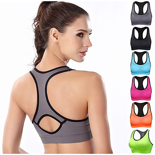 

Women's Sports Bra Bra Top Bralette Racerback Spandex Yoga Fitness Gym Workout Breathable High Impact Soft No Padded High Support Neon Green Black Fuchsia Blue Orange Gray Solid Colored / Stretchy