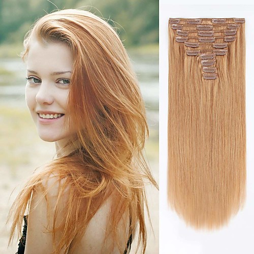 

Clip In Hair Extensions Remy Human Hair Clip On Hair Extensions 7pcs 100 g Pack Straight Blonde 14-24 inch Hair Extensions