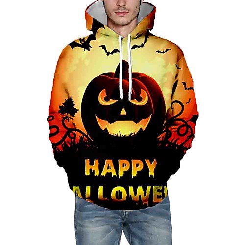 

Men's Halloween Pullover Hoodie Sweatshirt Graphic Hooded Halloween Hoodies Sweatshirts Yellow