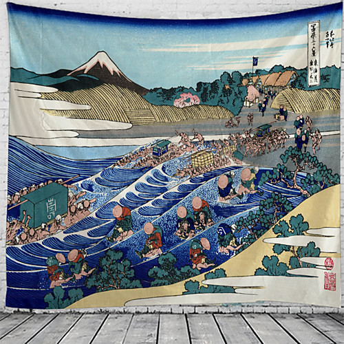 

Japanese Painting Style Ukiyo-e Wall Tapestry Art Decor Blanket Curtain Hanging Home Bedroom Living Room Decoration Ukiyo-e Sea Mountain Ancient Boat