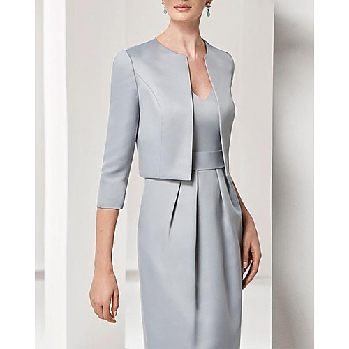 

Two Piece Sheath / Column Mother of the Bride Dress Elegant V Neck Knee Length Lace Satin Half Sleeve with Sash / Ribbon Pleats 2021