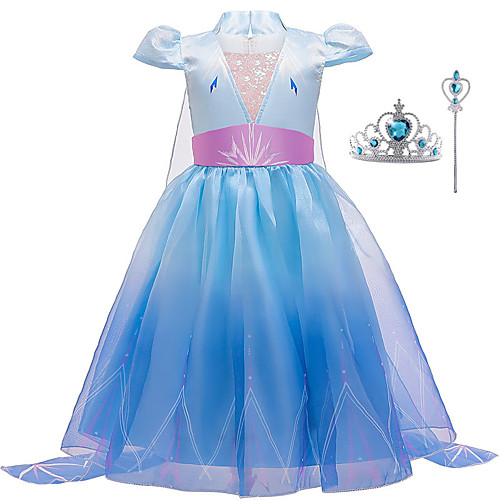 

Frozen Dress Cosplay Costume Girls' Movie Cosplay Vacation Dress Halloween Blue Dress Wand Halloween New Year Polyester / Cotton Polyester