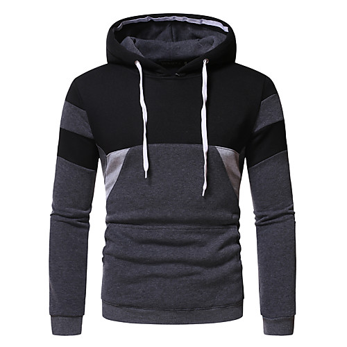 

Men's Pullover Hoodie Sweatshirt Color Block Hooded Casual Hoodies Sweatshirts Long Sleeve Black Gray